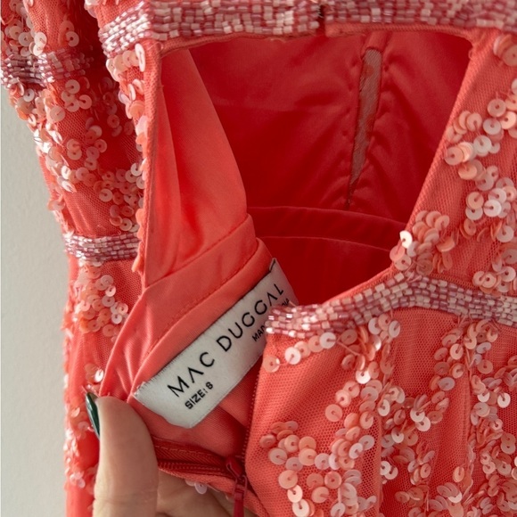 MAC DUGGAL Pink Sequined Plunge Neck Sleeveless Column Gown in Coral 8 - Picture 10 of 12